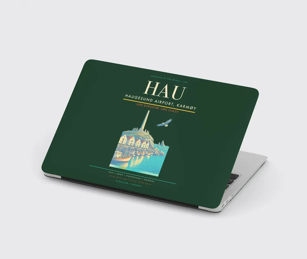 Haugesund Airport, Karmøy (HAU) design on dark green MacBook case