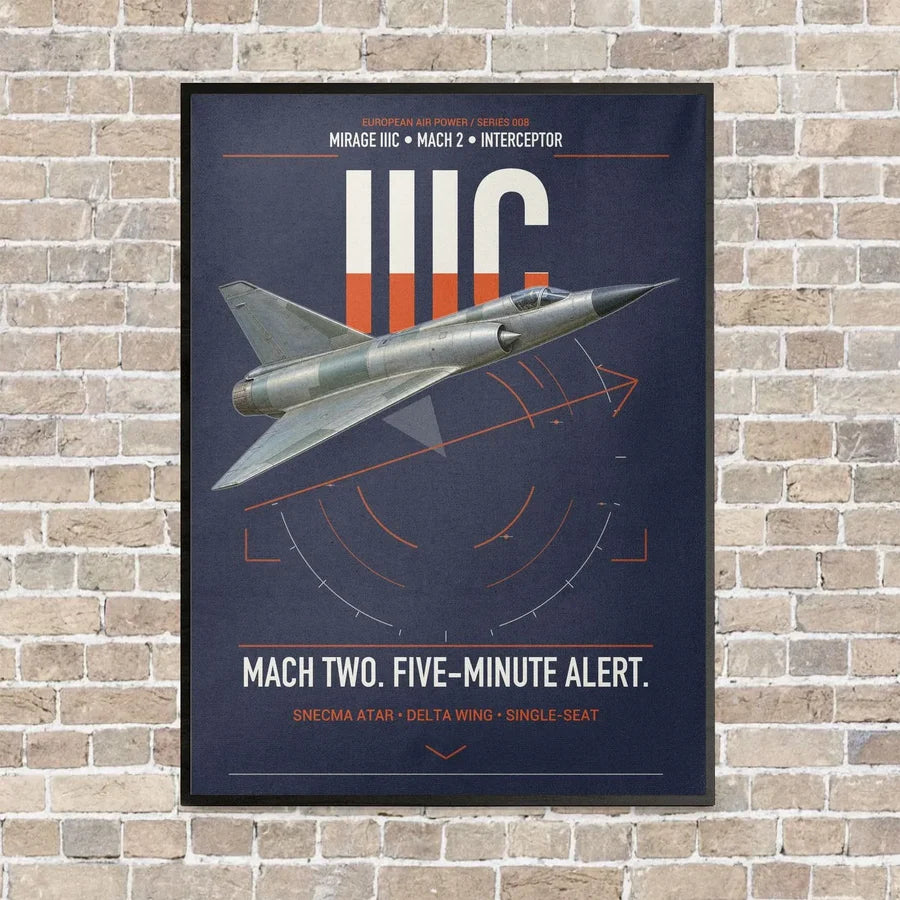 Dassault Mirage IIIC vertical canvas print - framed - navy blue background