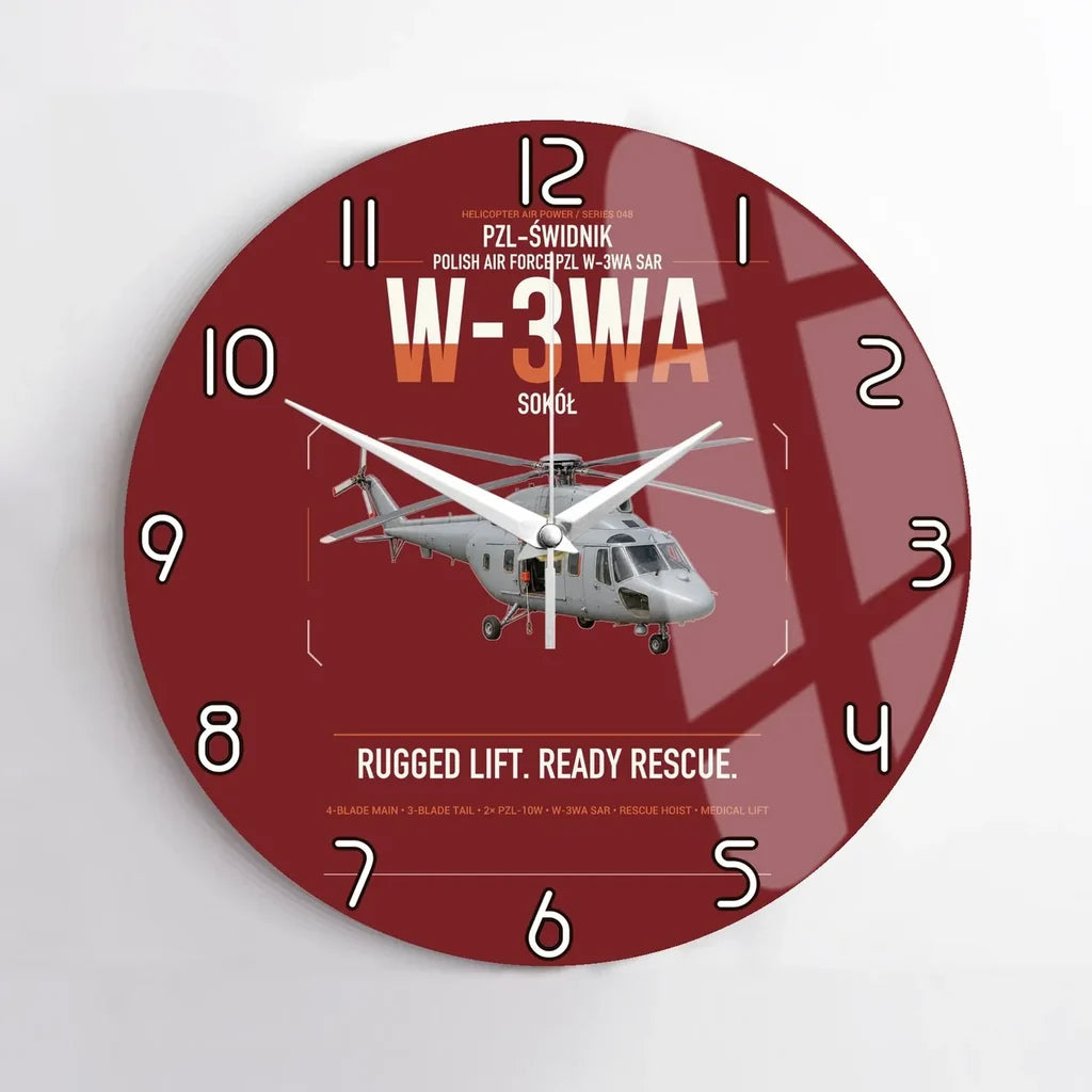 PZL-Świdnik W-3WA Sokół design on dark red no frame wall clock