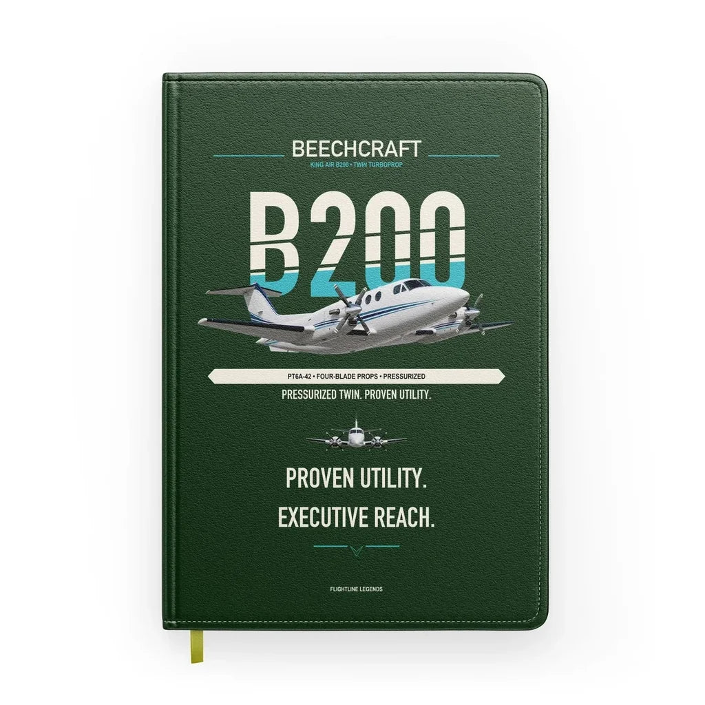 Beechcraft King Air B200 design on dark green notebook