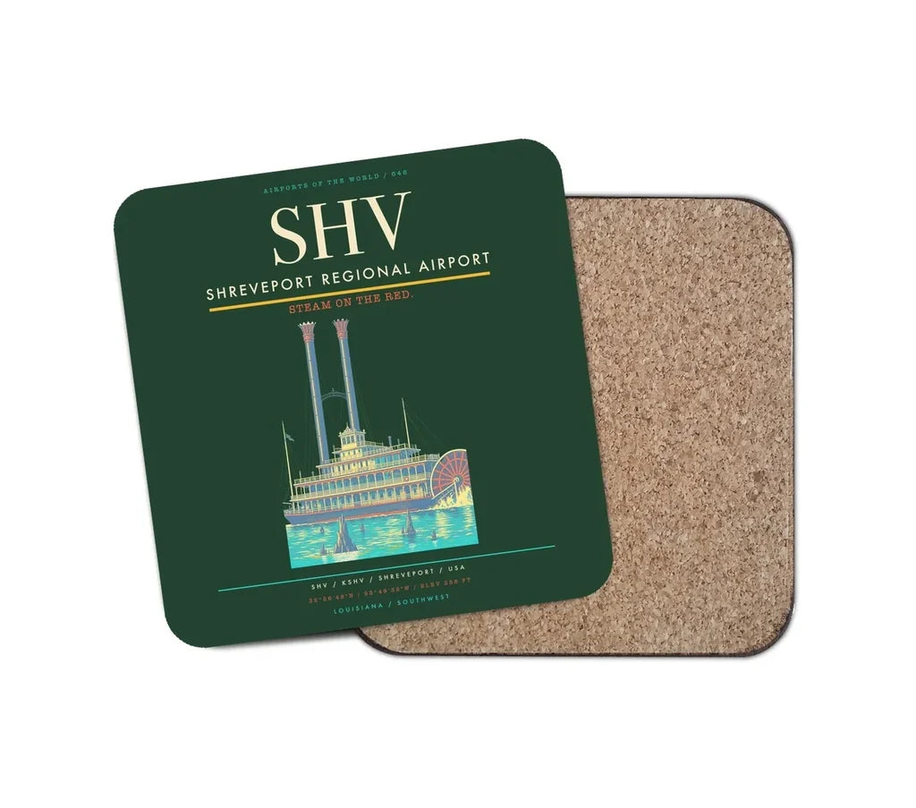Shreveport Regional Airport (SHV) design on dark green 1 piece coaster