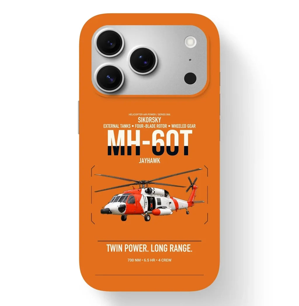 Sikorsky MH-60T Jayhawk design on orange magsafe iphone case, for iPhone 17 Pro