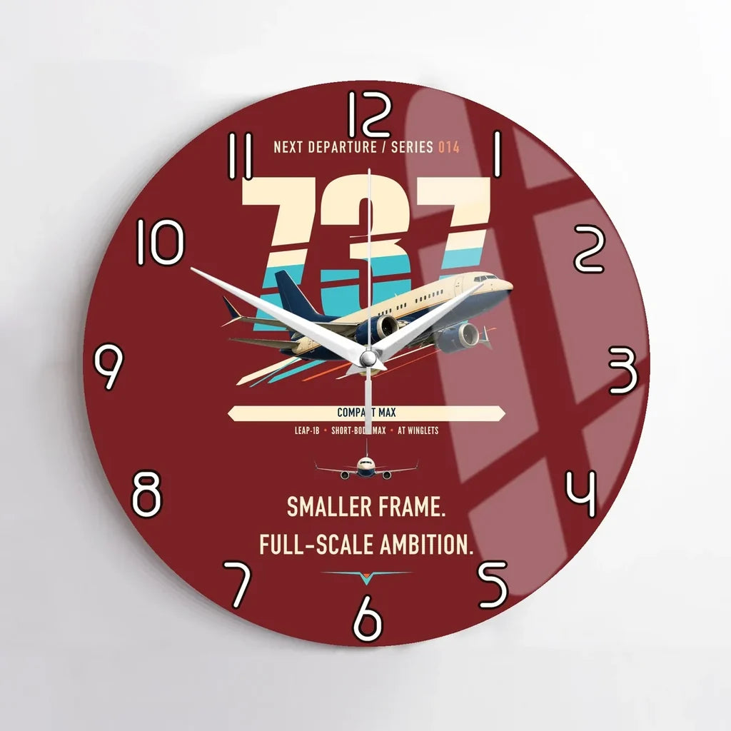 Boeing 737 MAX 7 design on dark red no frame wall clock