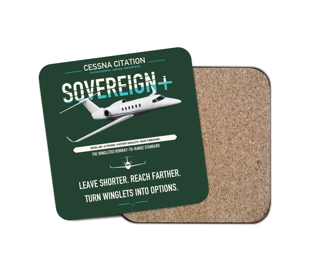 Cessna Citation Sovereign+ design on dark green 1 piece coaster