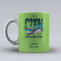 Thumbnail for Cessna T210N Centurion design on light green ceramic mug, double-side print