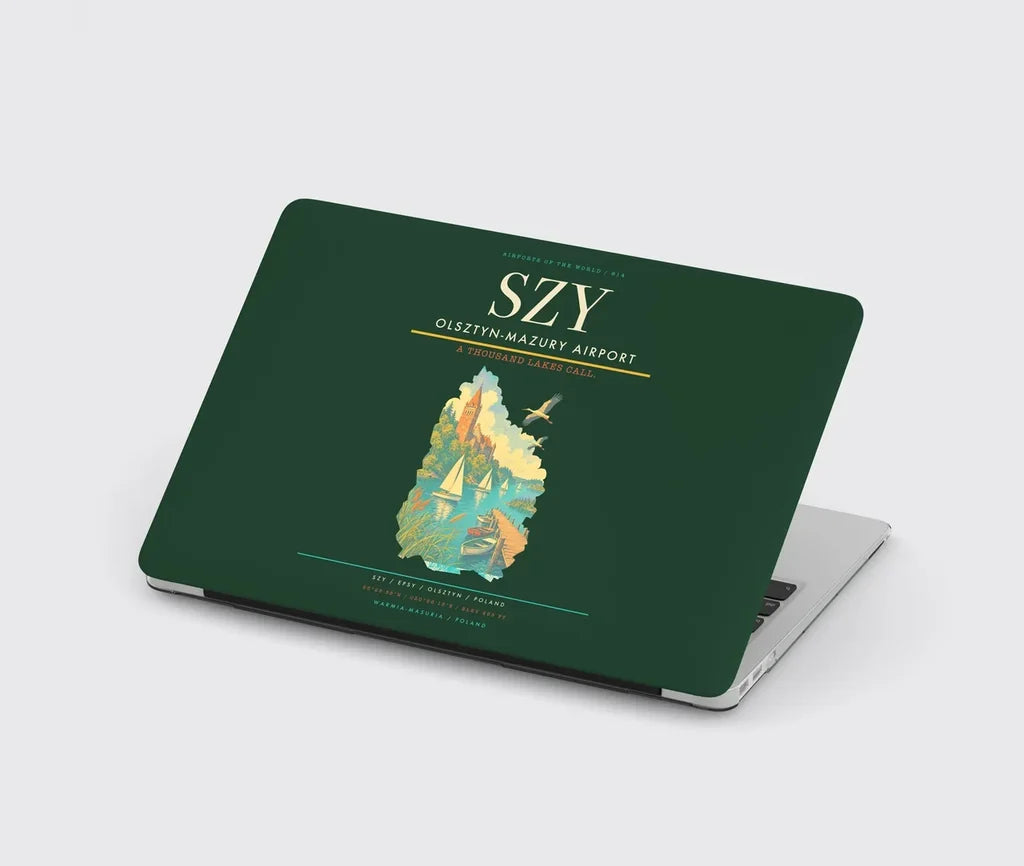 Olsztyn-Mazury Airport (SZY) design on dark green MacBook case