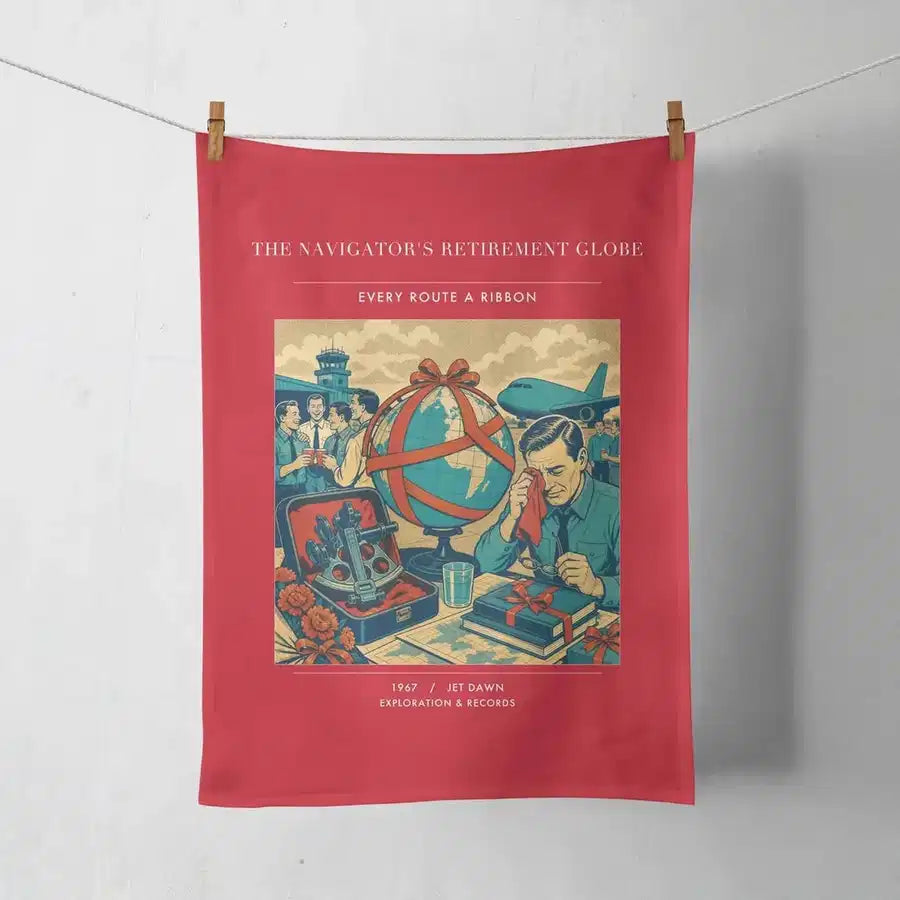 VINTAGE G4435 - The Navigator's Retirement Globe - Designed Towels design on red