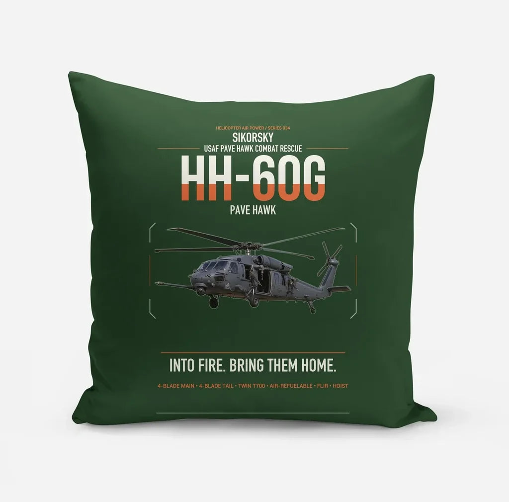Sikorsky HH-60G Pave Hawk design on dark green pillow