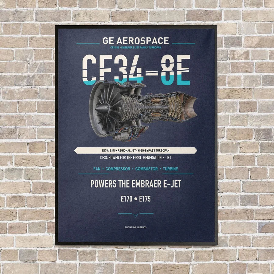 CF34-8E vertical canvas print - framed - navy blue background