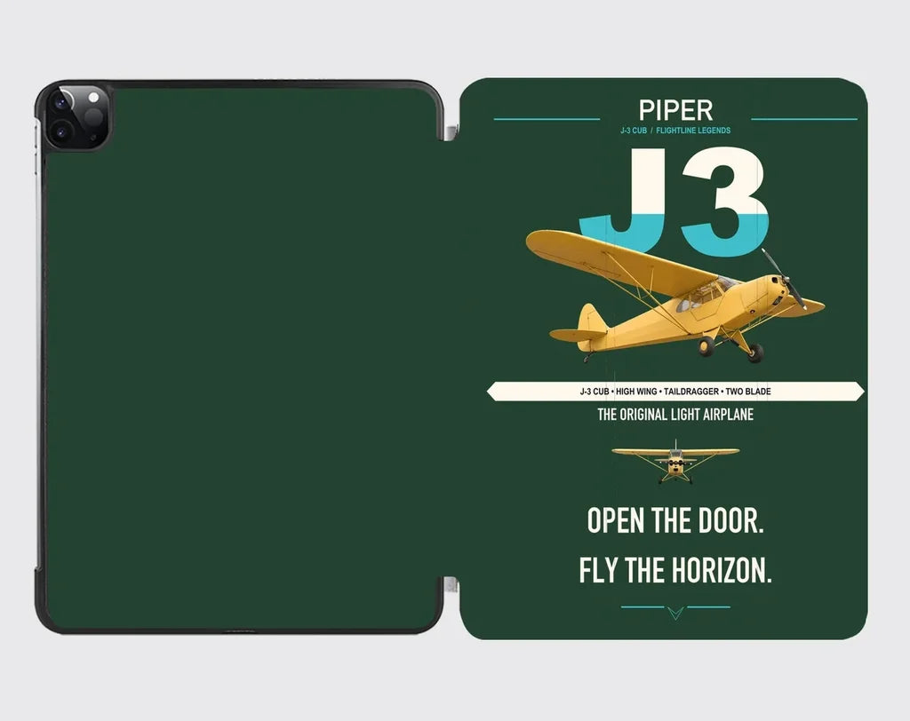 Piper J-3 Cub design on dark green ipad tablet case