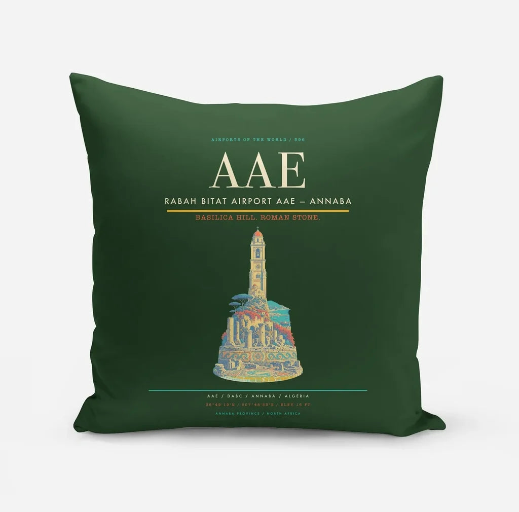 Rabah Bitat Airport (AAE) design on dark green pillow