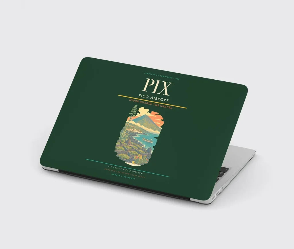 Pico Airport (PIX) design on dark green MacBook case