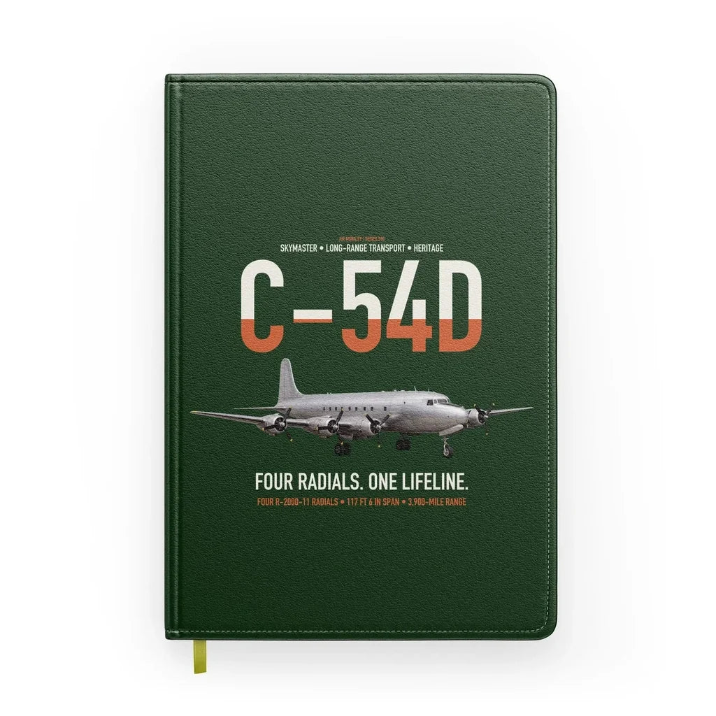 C-54D Skymaster design on dark green notebook