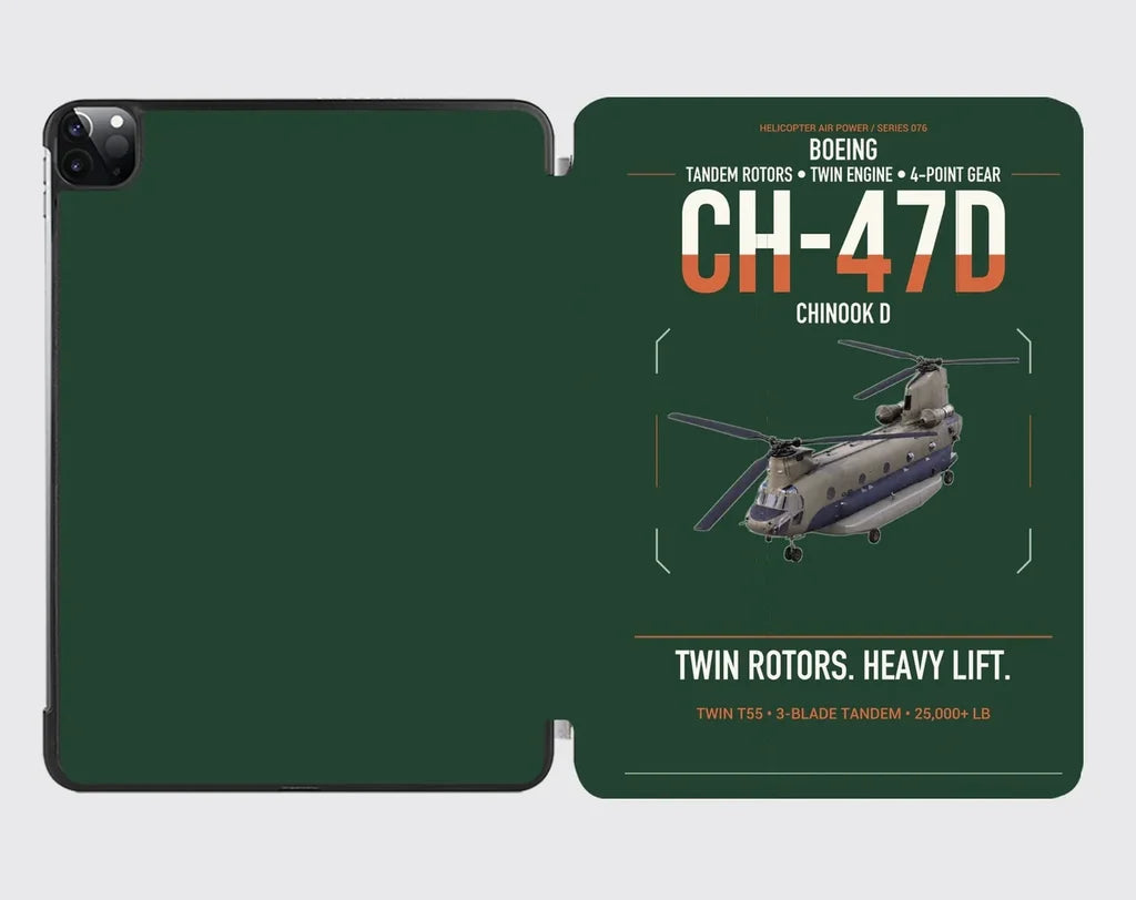 Boeing CH-47D design on dark green ipad tablet case