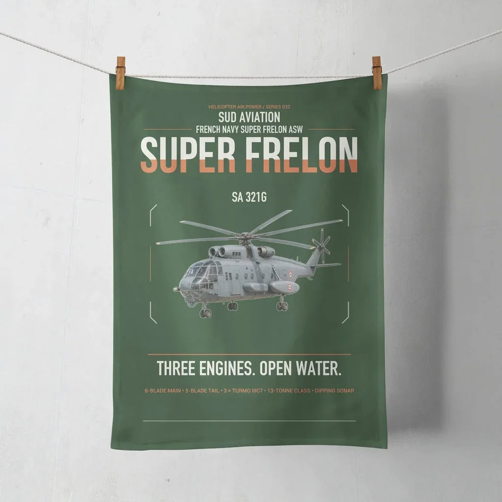 Sud Aviation SA 321G Super Frelon design on dark green towel