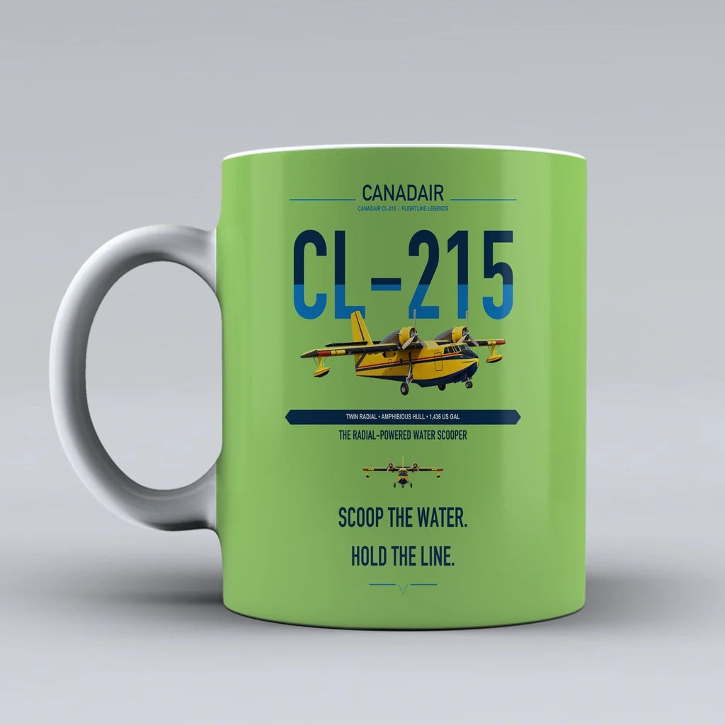 Canadair CL-215 design on light green ceramic mug, double-side print