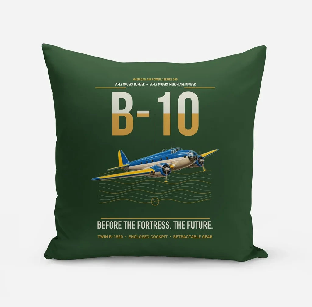 Martin B-10 design on dark green pillow