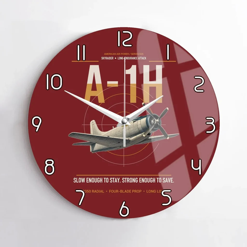 A-1H Skyraider design on dark red no frame wall clock