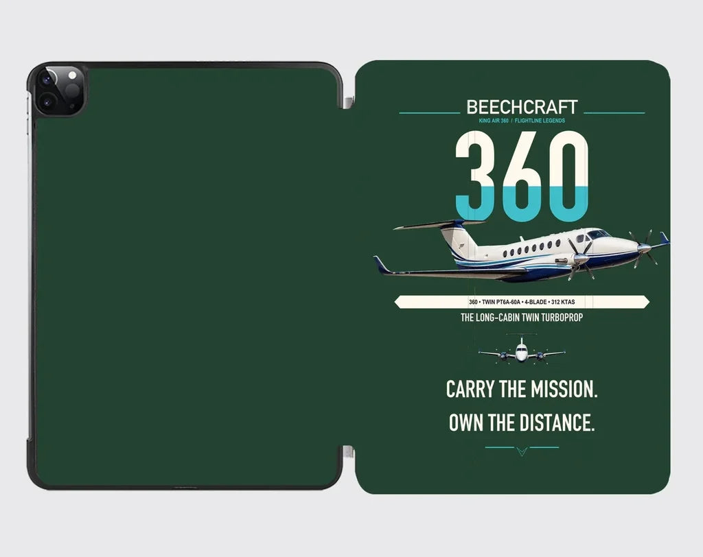 Beechcraft King Air 360 design on dark green ipad tablet case