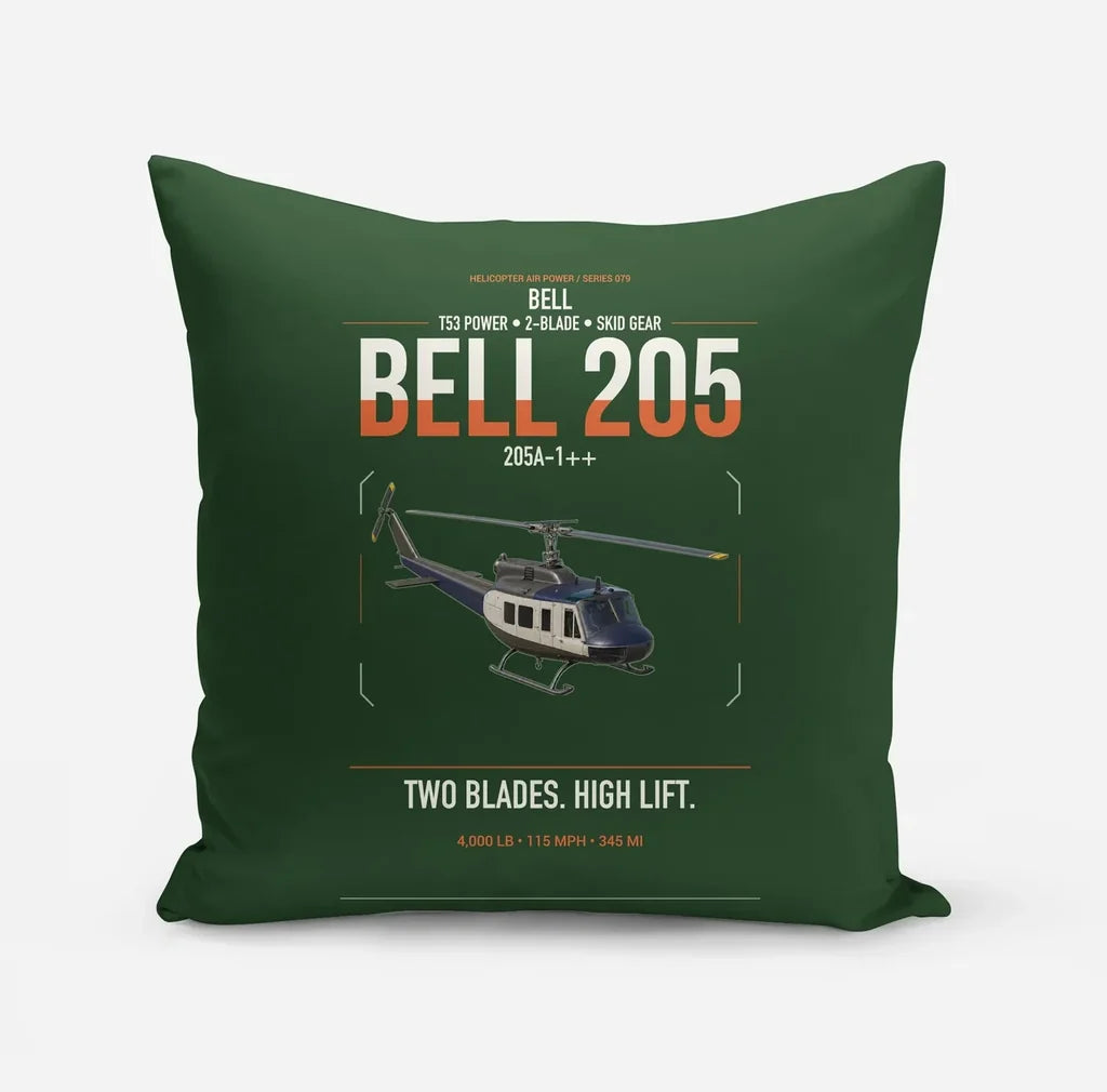 Bell 205A-1++ design on dark green pillow