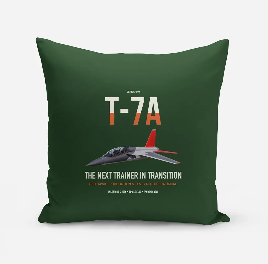 T-7A Red Hawk design on dark green pillow