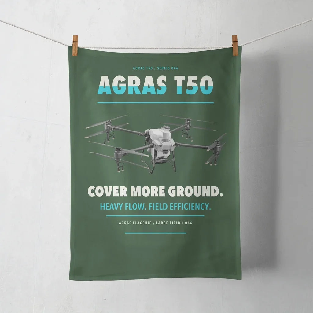 DJI Agras T50 design on dark green towel