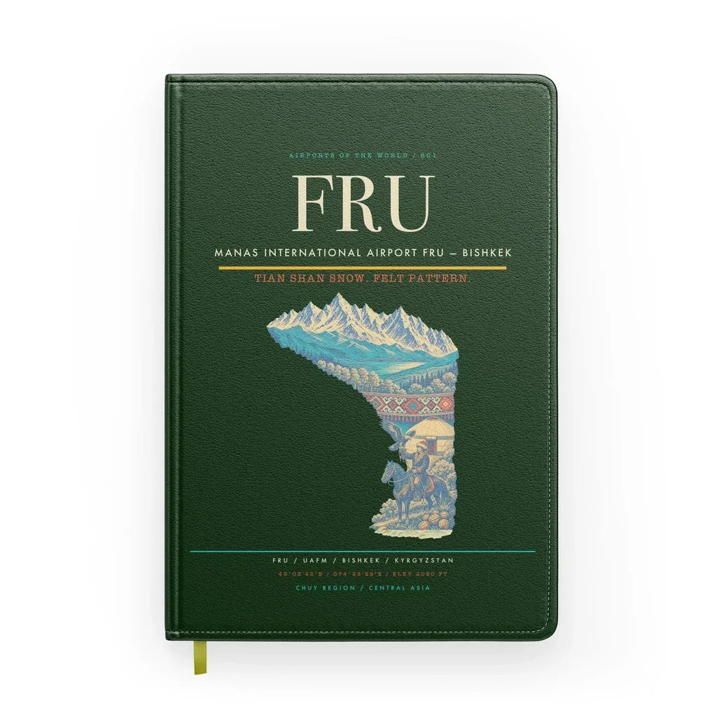 Manas International Airport (FRU) design on dark green notebook