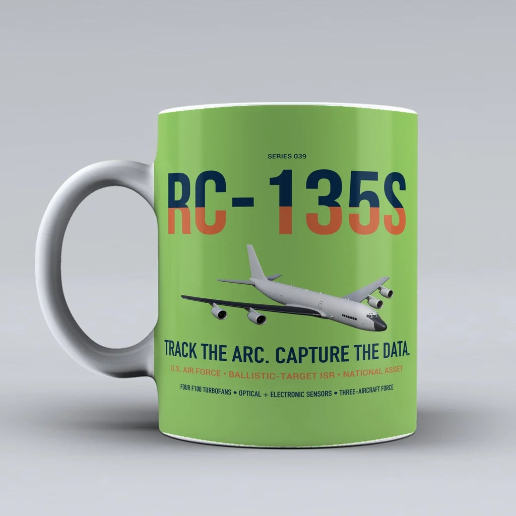 RC-135S Cobra Ball design on light green ceramic mug, double-side print