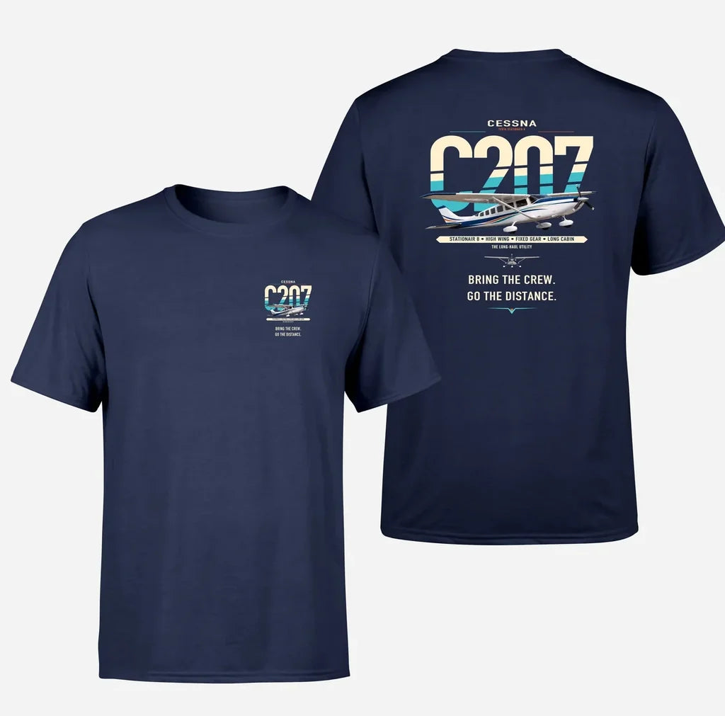 Cessna T207A Stationair 8 design on navy blue t-shirt, double-side print