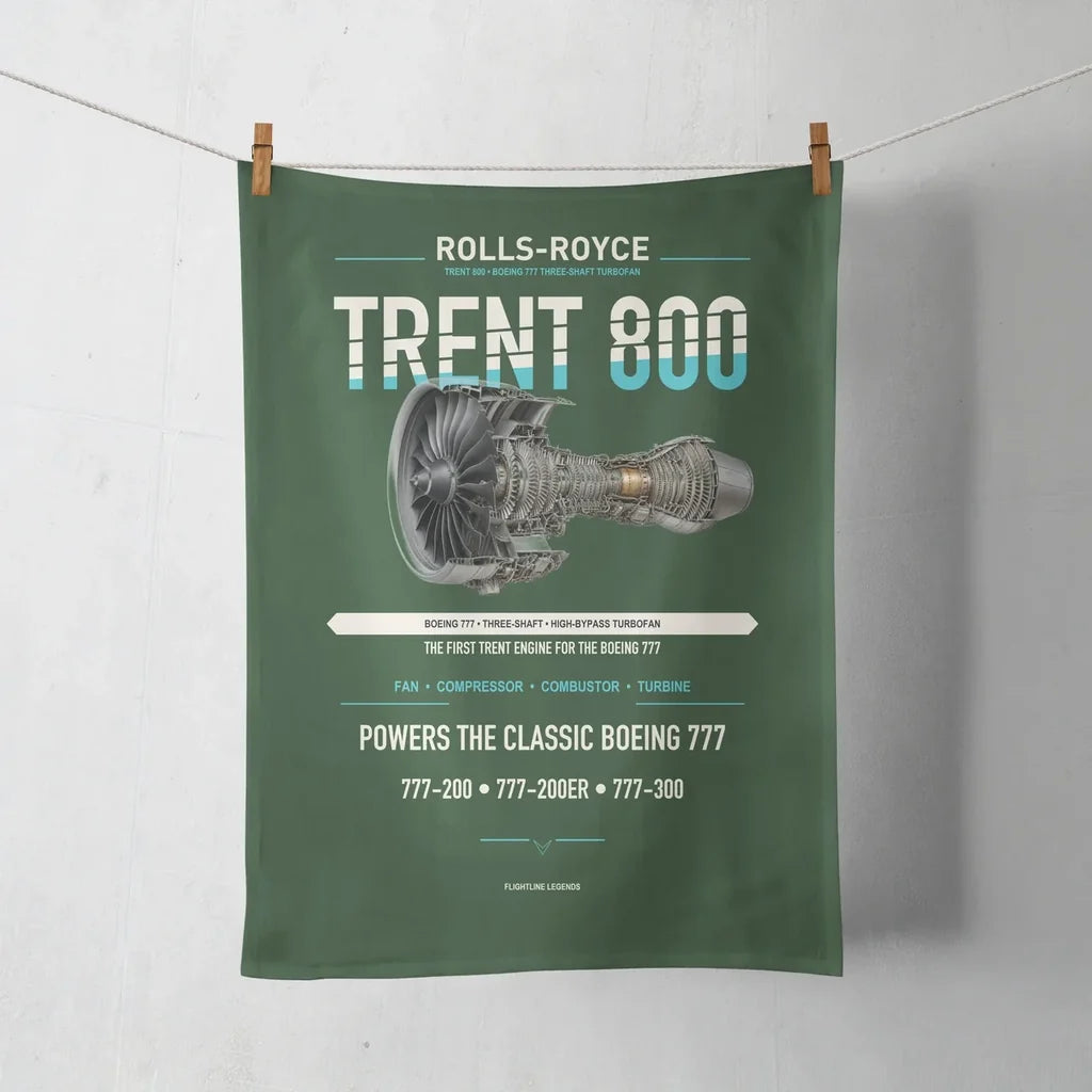 TRENT 800 design on dark green towel