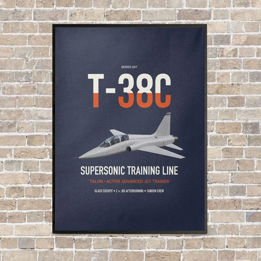 T-38C Talon vertical canvas print - framed - navy blue background