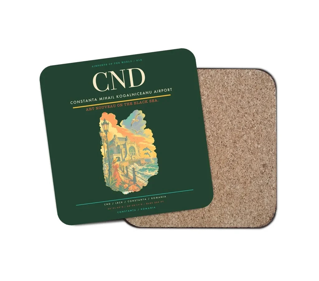 Constanta Mihail Kogalniceanu Airport (CND) design on dark green 1 piece coaster