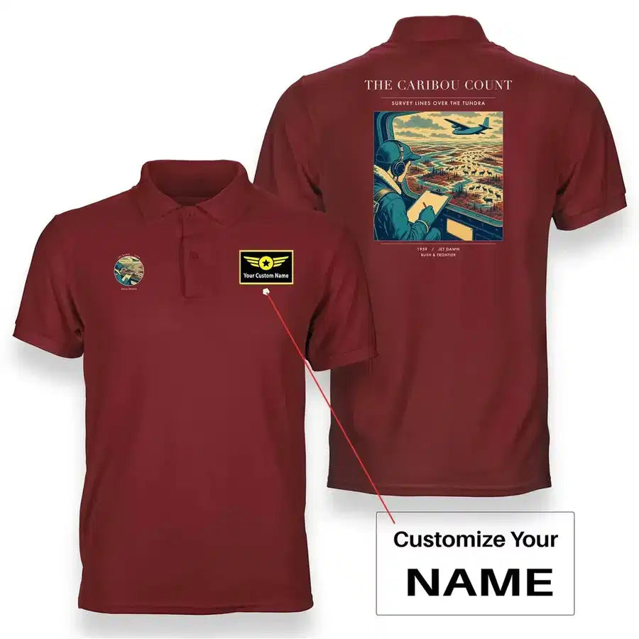 VINTAGE G4198 - The Caribou Count - Double-Side Polo T-Shirt design on red+name