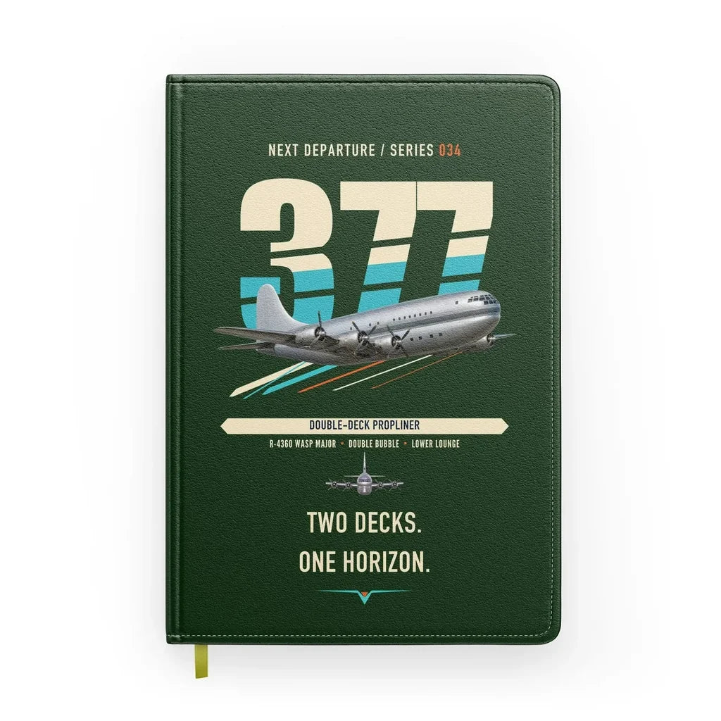 Boeing 377 Stratocruiser design on dark green notebook