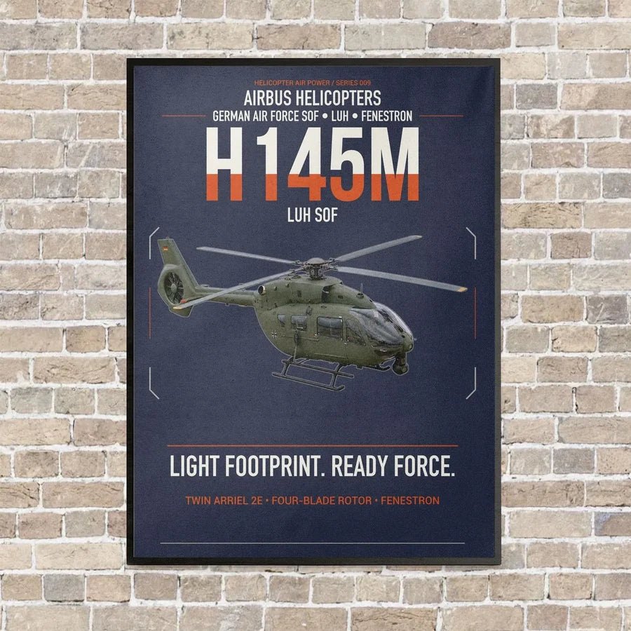 Airbus Helicopters H145M LUH SOF vertical canvas print - framed - navy blue background