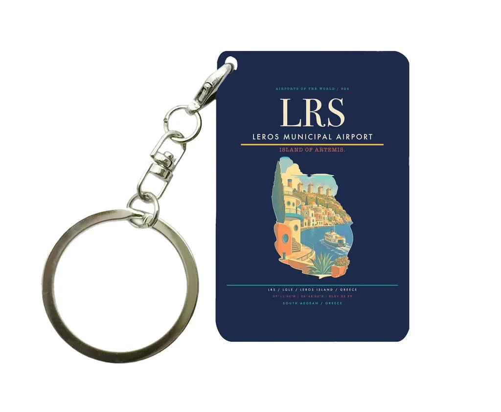 Leros Municipal Airport (LRS) design on navy blue key chain