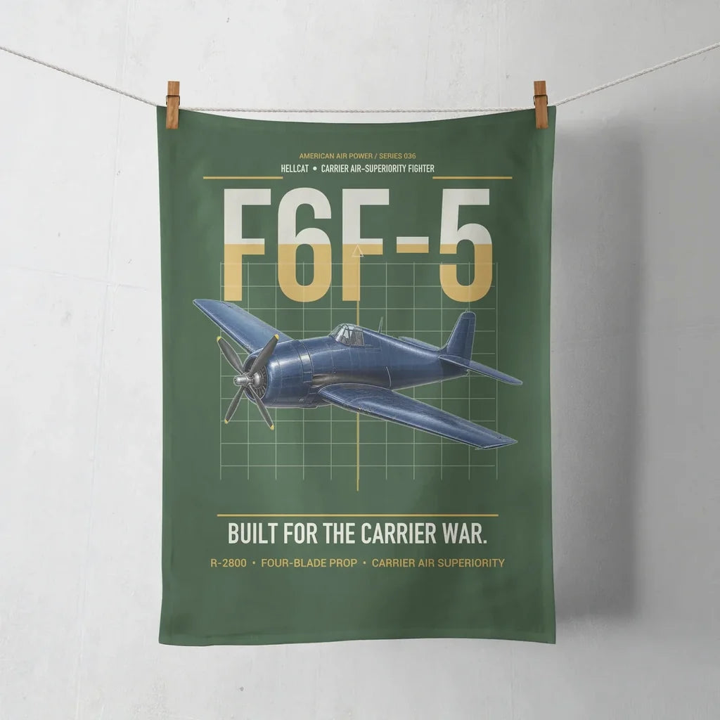 F6F-5 Hellcat design on dark green towel