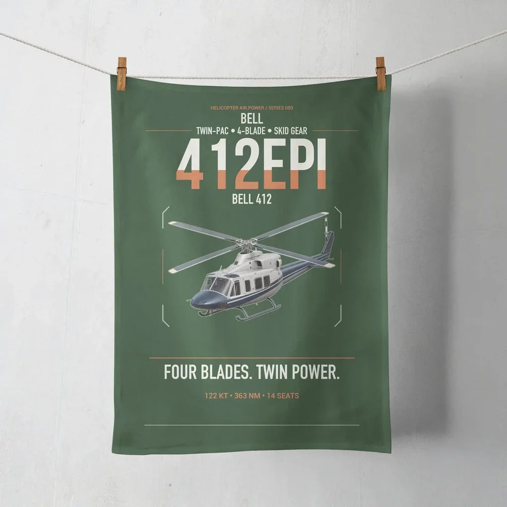 Bell 412EPI design on dark green towel