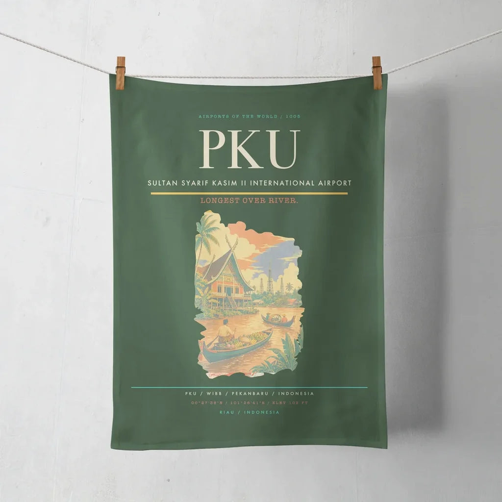 Sultan Syarif Kasim II International Airport (PKU) design on dark green towel
