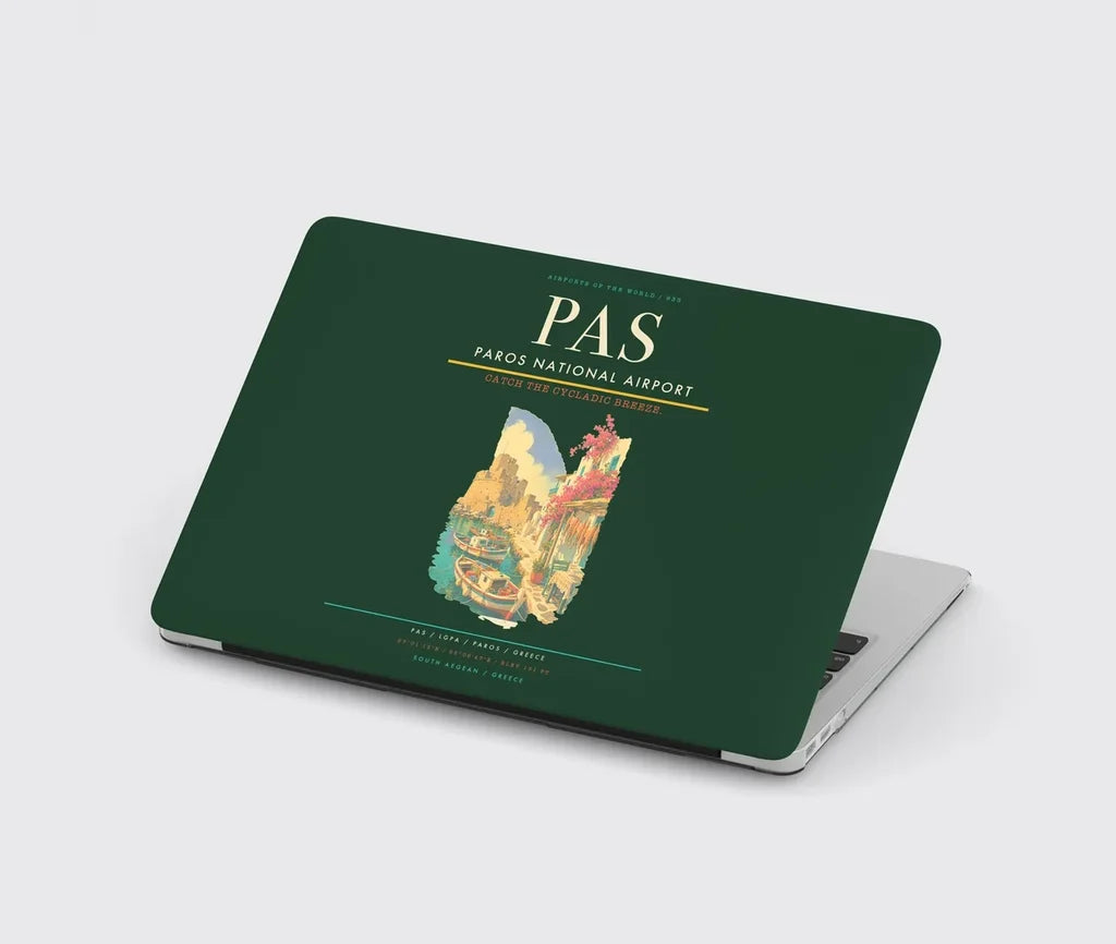 Paros National Airport (PAS) design on dark green MacBook case