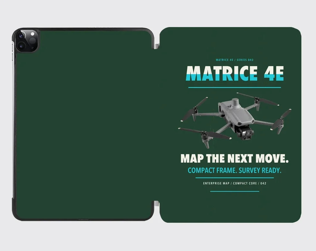 DJI Matrice 4E design on dark green ipad tablet case