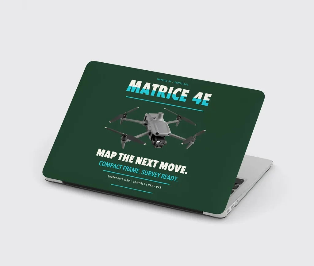 DJI Matrice 4E design on dark green MacBook case