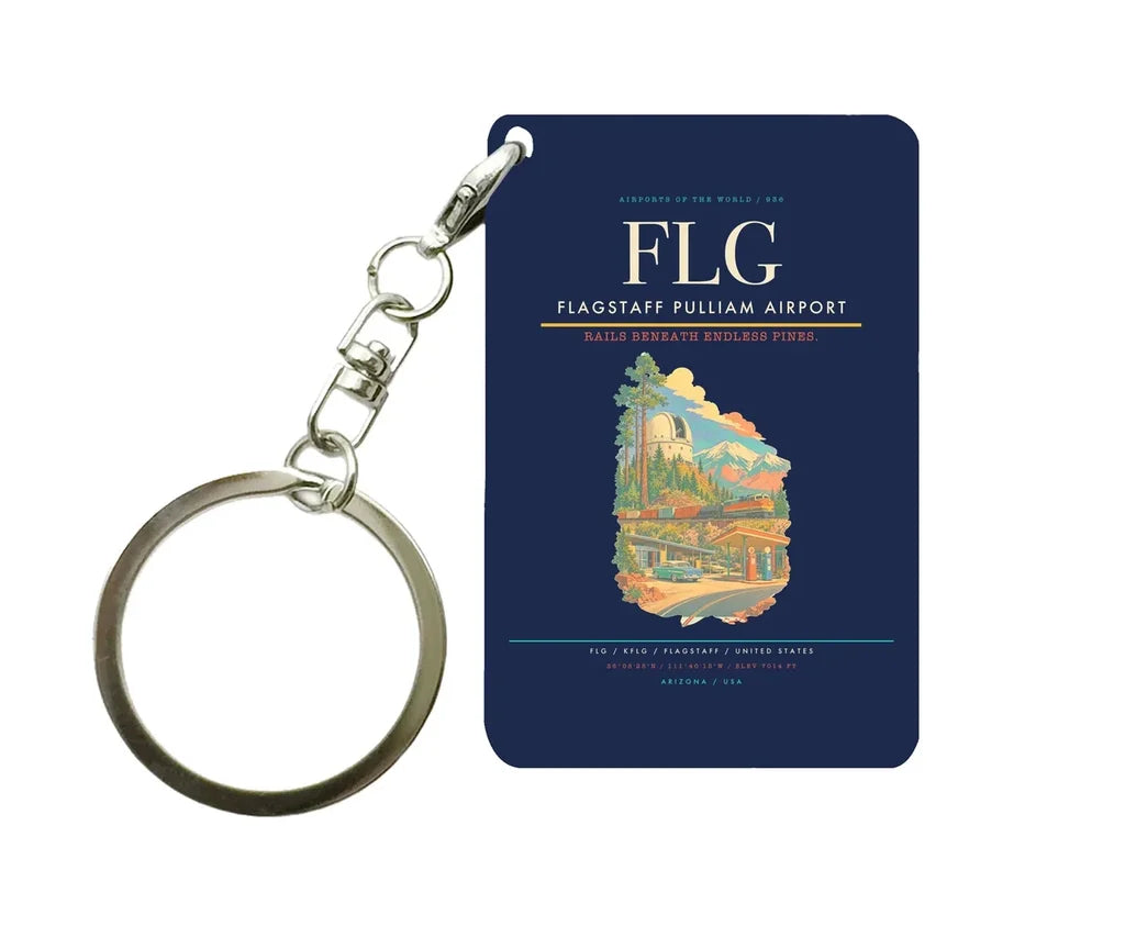 Flagstaff Pulliam Airport (FLG) design on navy blue key chain