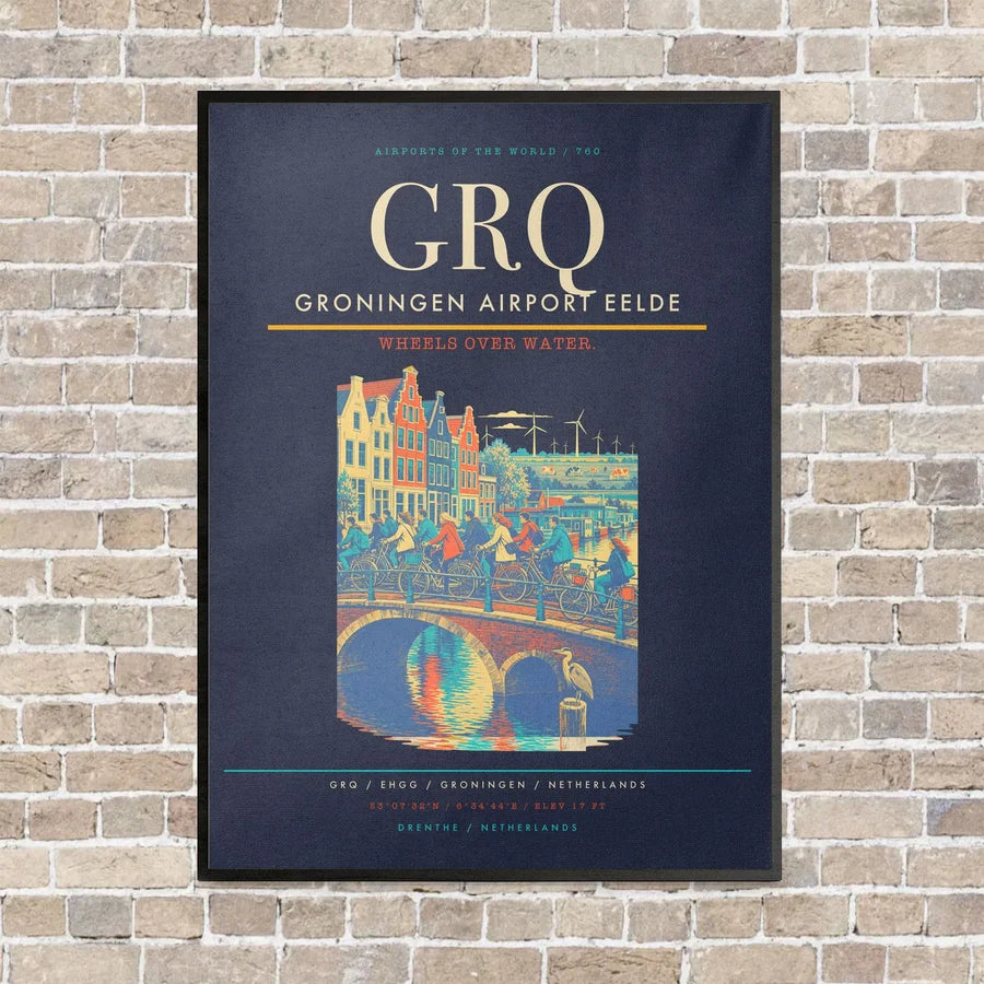 Groningen Airport Eelde GRQ vertical canvas print - framed - navy blue background