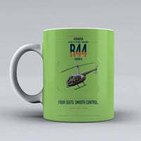 Thumbnail for Robinson R44 Raven II design on light green ceramic mug, double-side print