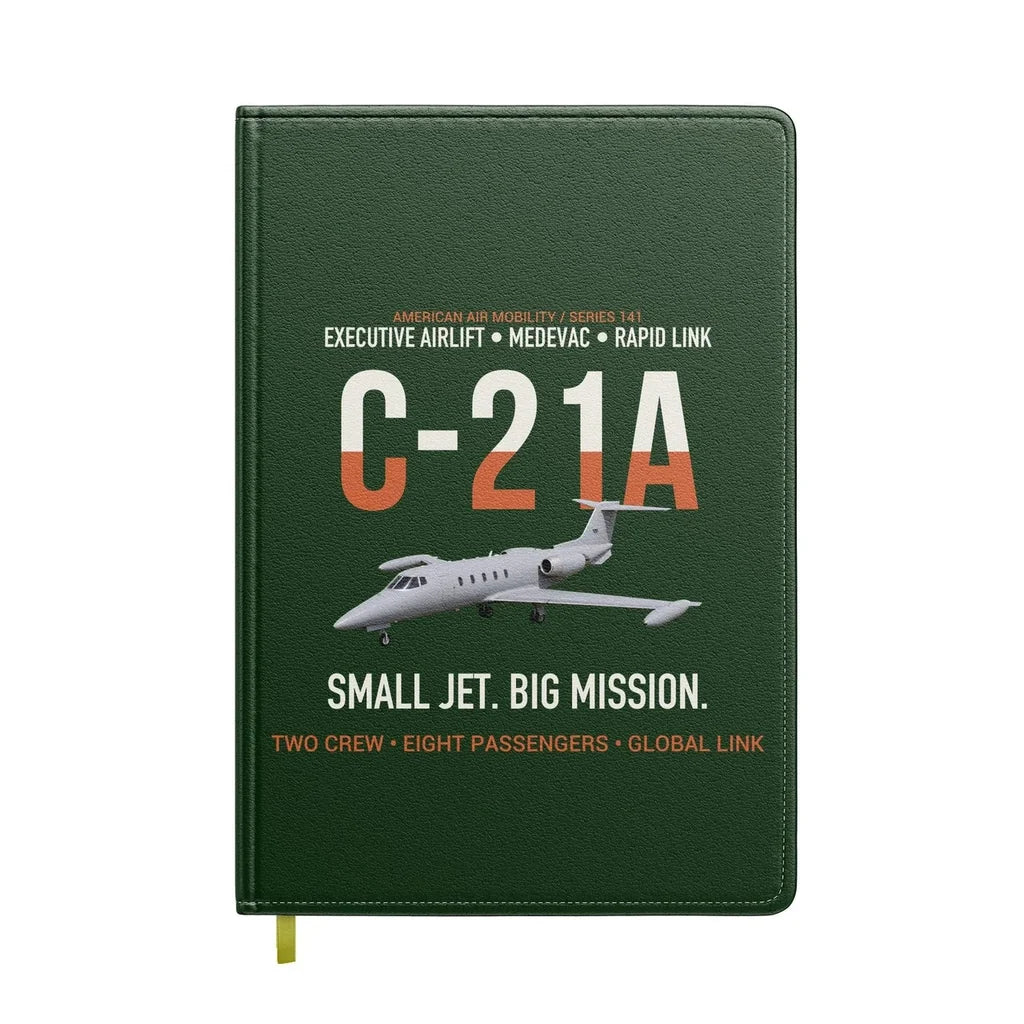 C-21A Learjet Small Jet Big Mission design on dark green notebook