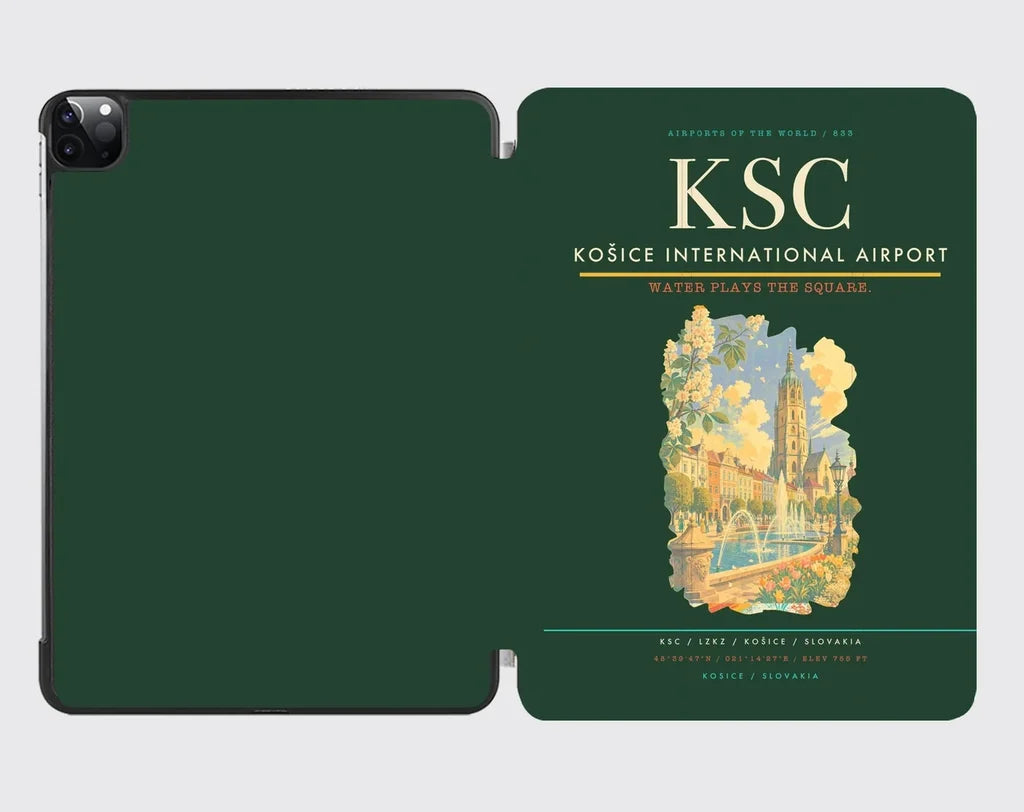 Košice International Airport (KSC) design on dark green ipad tablet case