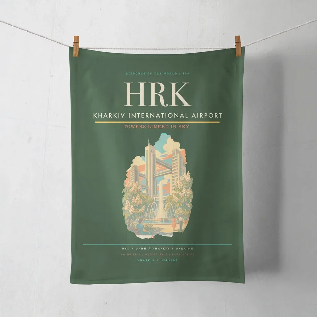 Kharkiv International Airport (HRK) design on dark green towel