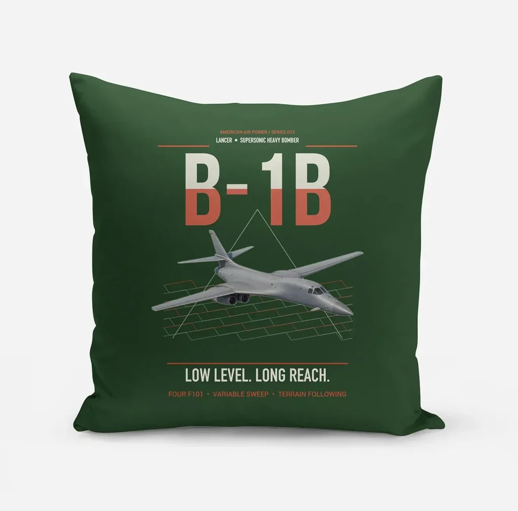 B-1B Lancer design on dark green pillow