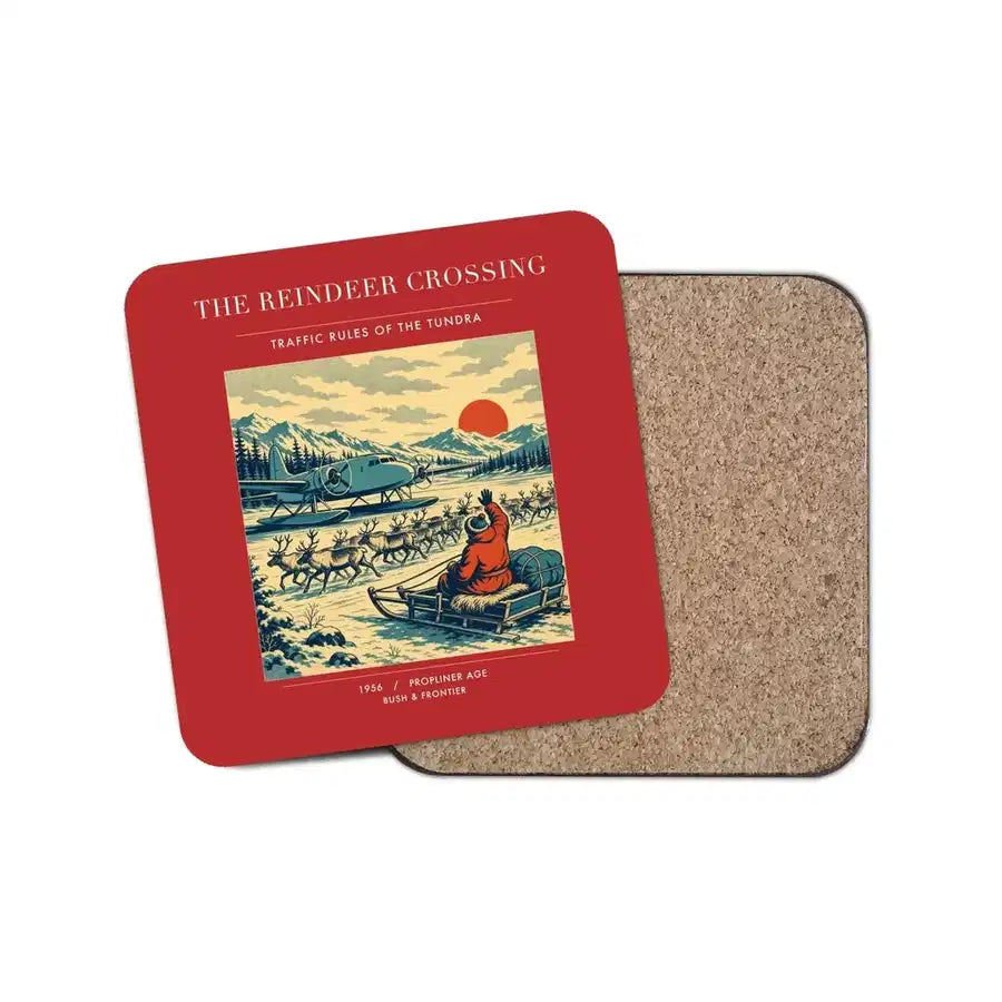 The Reindeer Crossing - Designed Coasters design on red 1-piece